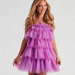 Shop Neighbor magenta tulle halter poof dress